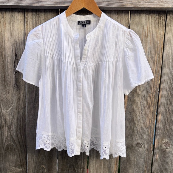 J. Crew Lace-trim pintuck top in cotton voile Size XS - Picture 4 of 16